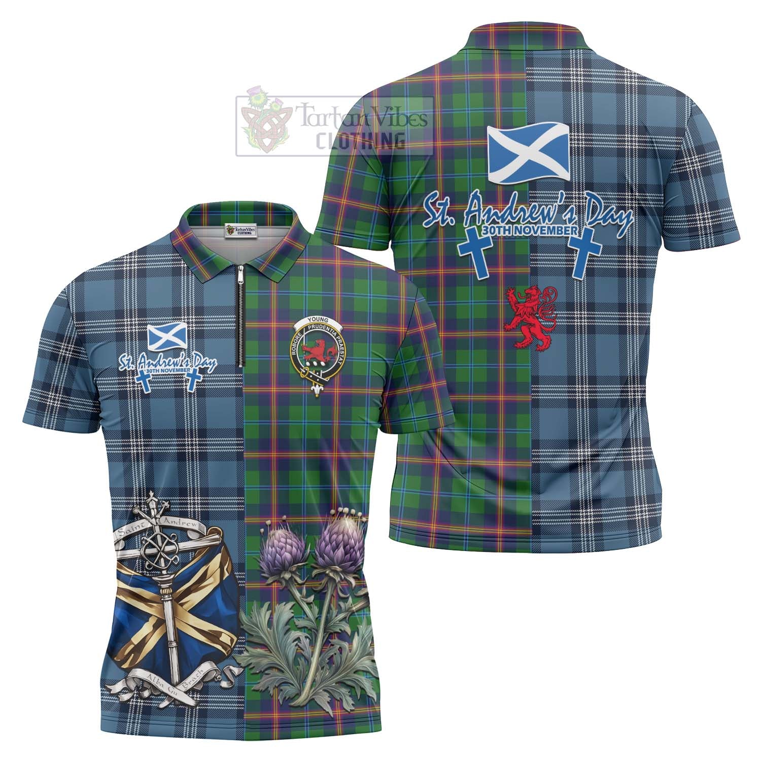 Tartan Vibes Clothing Young Tartan Zipper Polo Shirt Happy St. Andrew's Day Half Tartan Style