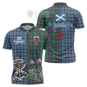 Young Tartan Zipper Polo Shirt Happy St. Andrew's Day Half Tartan Style