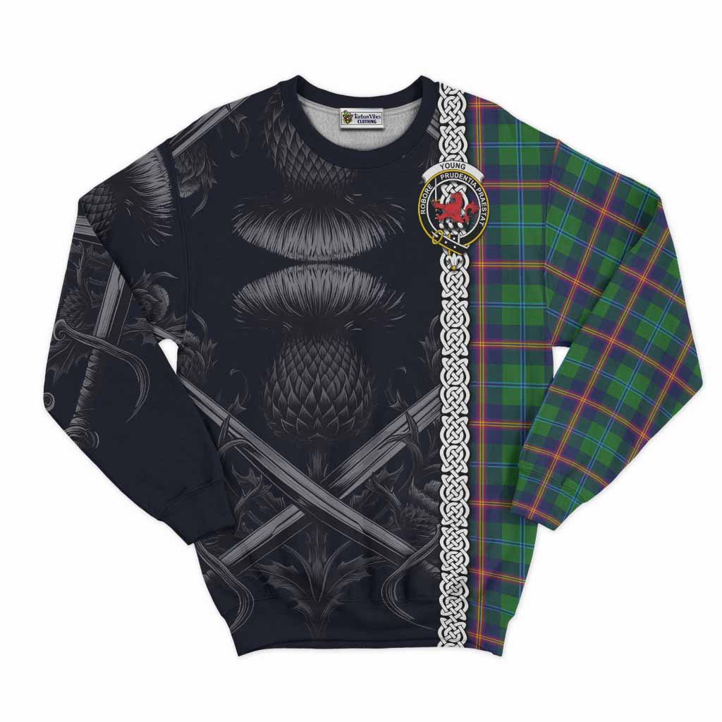 Tartan Vibes Clothing Young Tartan Sweatshirt with Family Crest Cross Sword Thistle Celtic Vibes