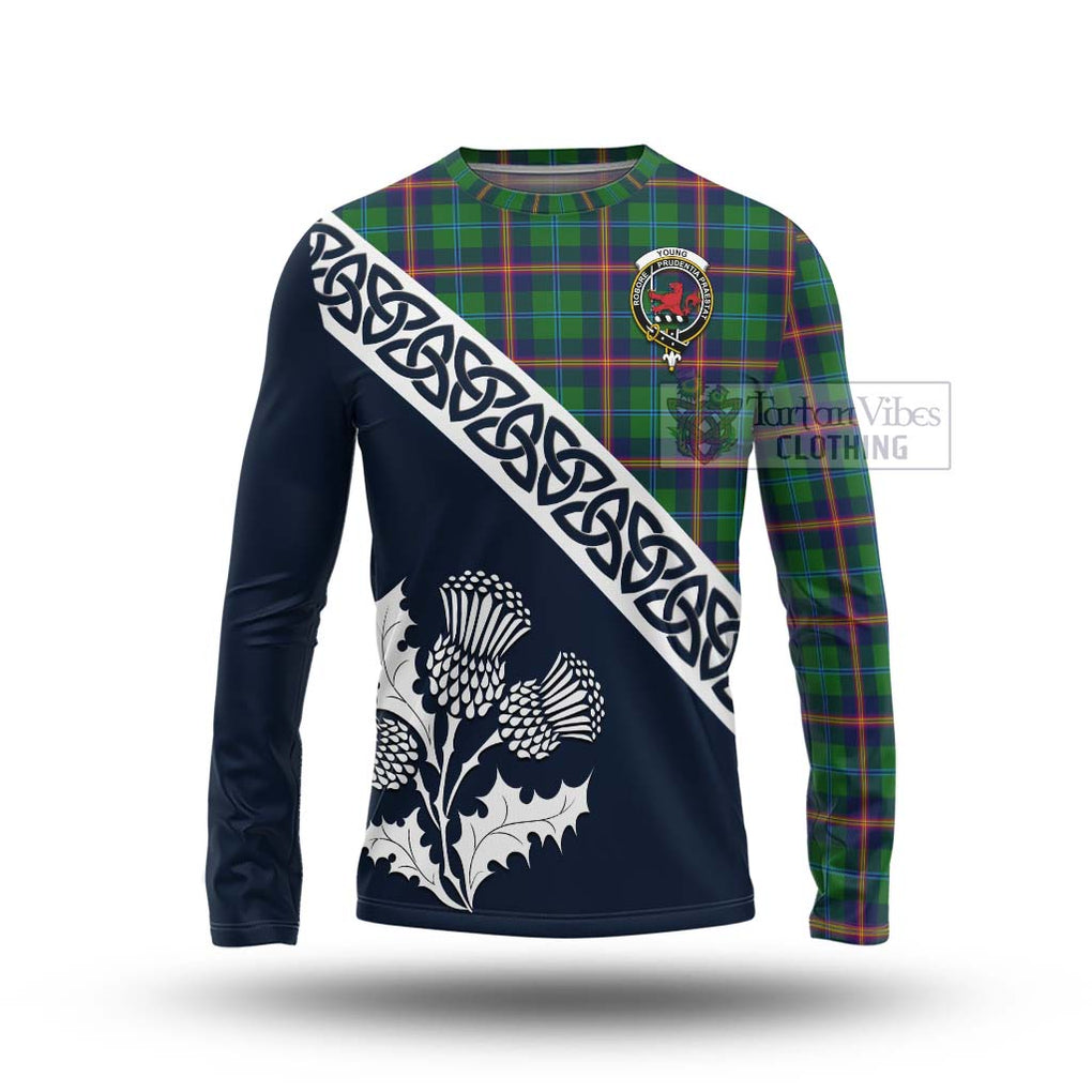 Tartan Vibes Clothing Young Tartan Long Sleeve T-Shirt Featuring Thistle and Scotland Map