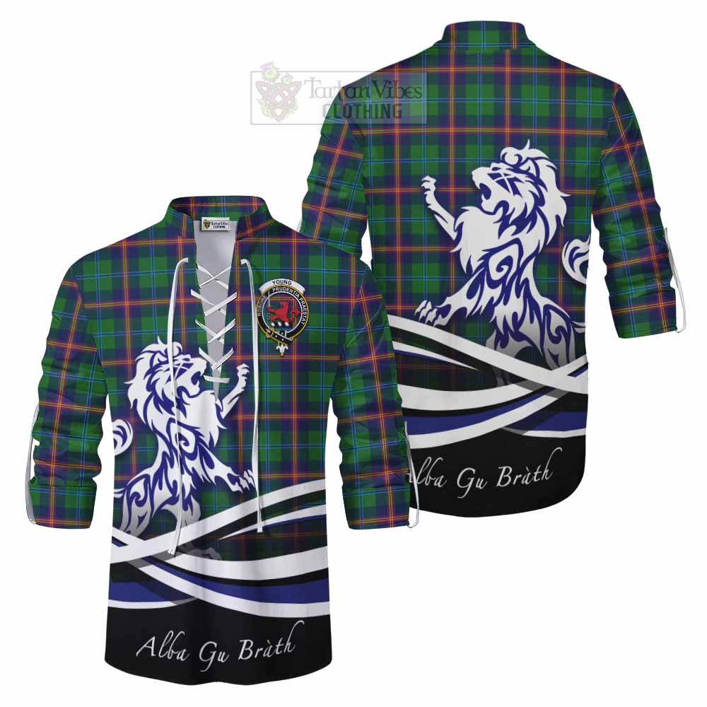 Tartan Vibes Clothing Young Tartan Ghillie Kilt Shirt with Alba Gu Brath Regal Lion Emblem