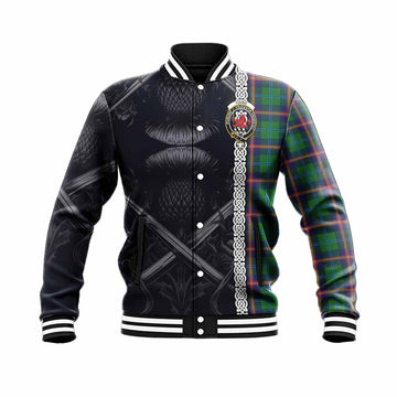 Young Tartan Baseball Jacket with Family Crest Cross Sword Thistle Celtic Vibes