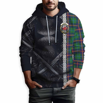 Young Tartan Hoodie with Family Crest Cross Sword Thistle Celtic Vibes