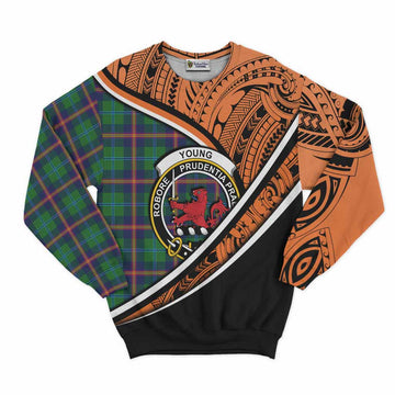 Young Crest Tartan Sweatshirt with Polynesian Vibes Style - Orange Version