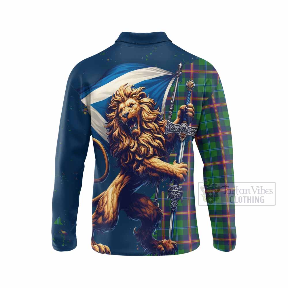 Tartan Vibes Clothing Young Tartan Family Crest Long Sleeve Polo Shirt with Scottish Majestic Lion