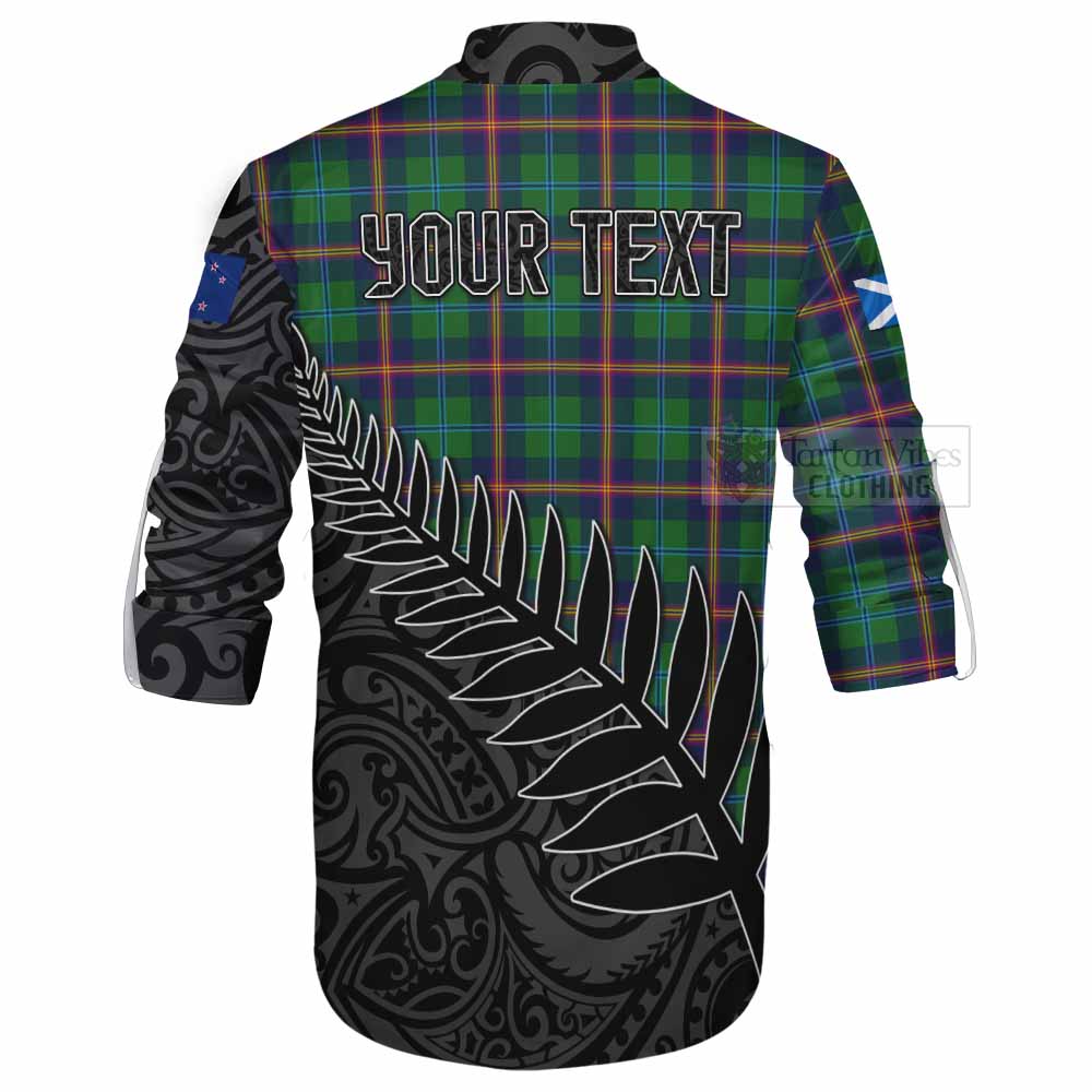 Tartan Vibes Clothing Young Crest Tartan Ghillie Kilt Shirt with New Zealand Silver Fern Half Style