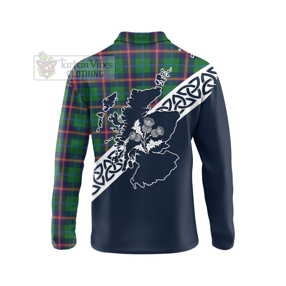 Tartan Vibes Clothing Young Tartan Long Sleeve Polo Shirt Featuring Thistle and Scotland Map