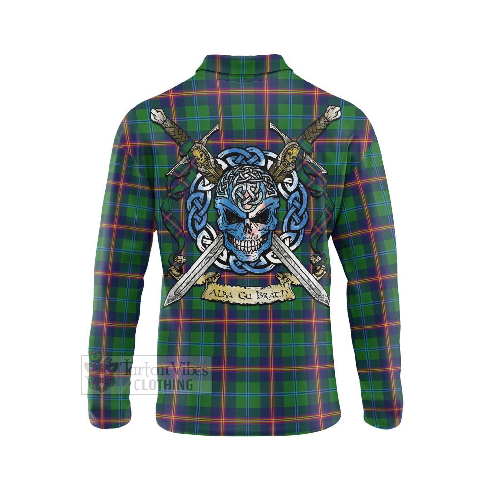 Tartan Vibes Clothing Young Tartan Long Sleeve Polo Shirt with Family Crest Celtic Skull Style