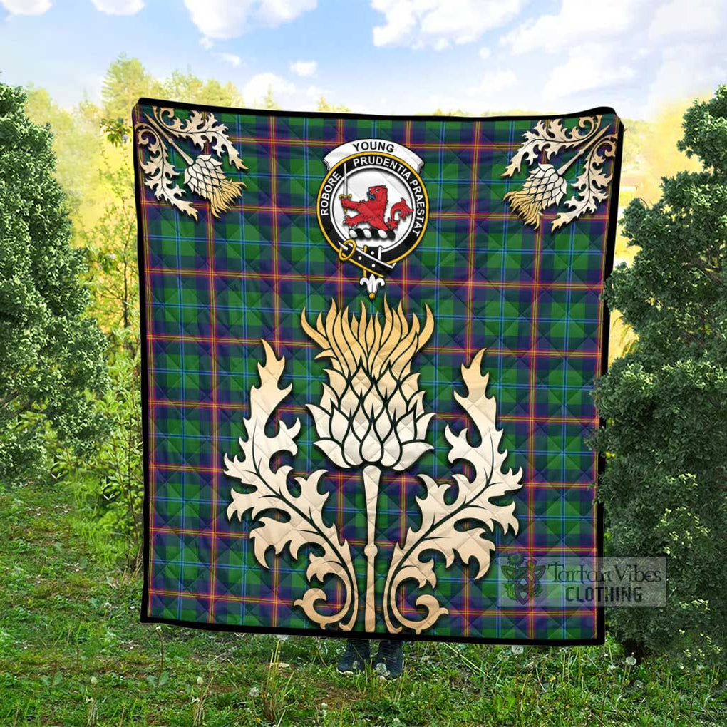 Tartan Vibes Clothing Young Tartan Quilt with Family Crest and Golden Thistle Style