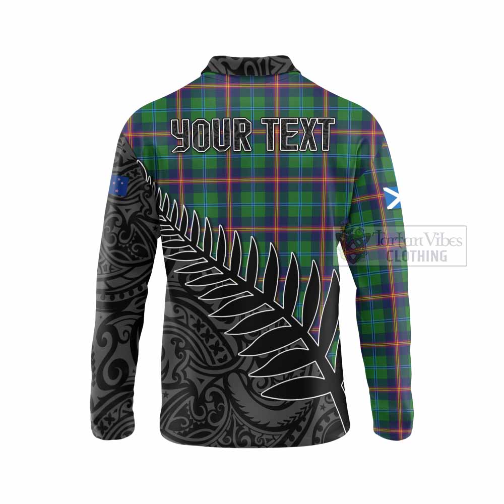 Tartan Vibes Clothing Young Crest Tartan Long Sleeve Polo Shirt with New Zealand Silver Fern Half Style