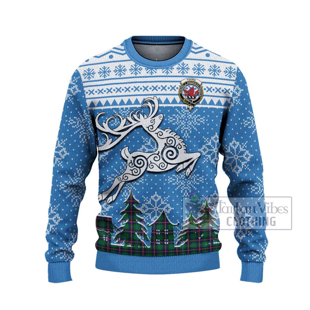 Tartan Vibes Clothing Young Clan Christmas Ugly Sweater with Tartan and Celtic Raindeer Style