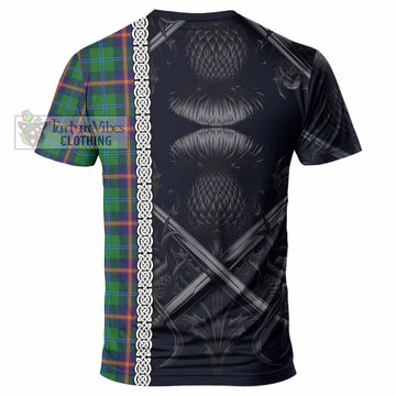 Young Tartan T-Shirt with Family Crest Cross Sword Thistle Celtic Vibes