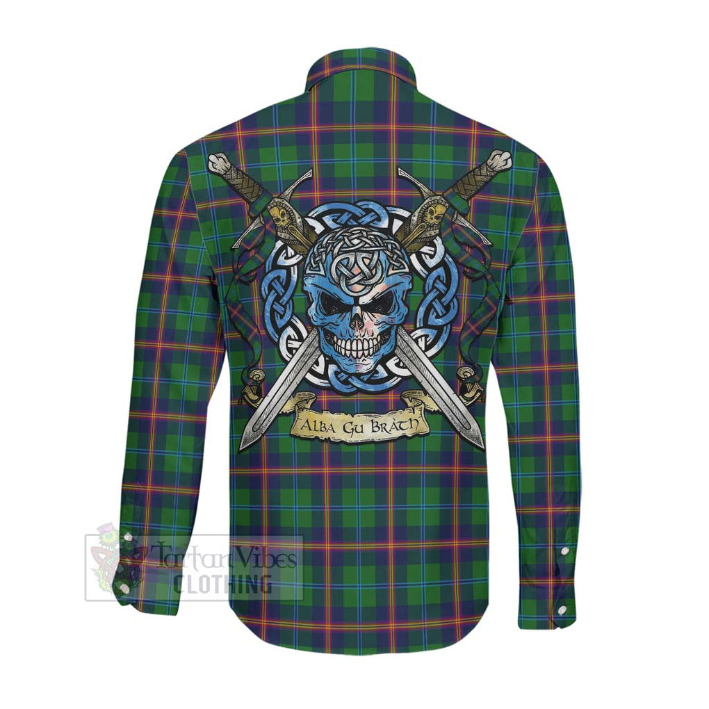 Tartan Vibes Clothing Young Tartan Long Sleeve Button Shirt with Family Crest Celtic Skull Style