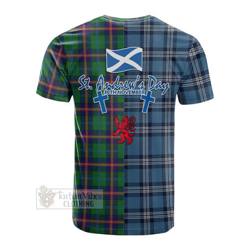 Young Tartan Cotton T-shirt Happy St. Andrew's Day Half Tartan Style