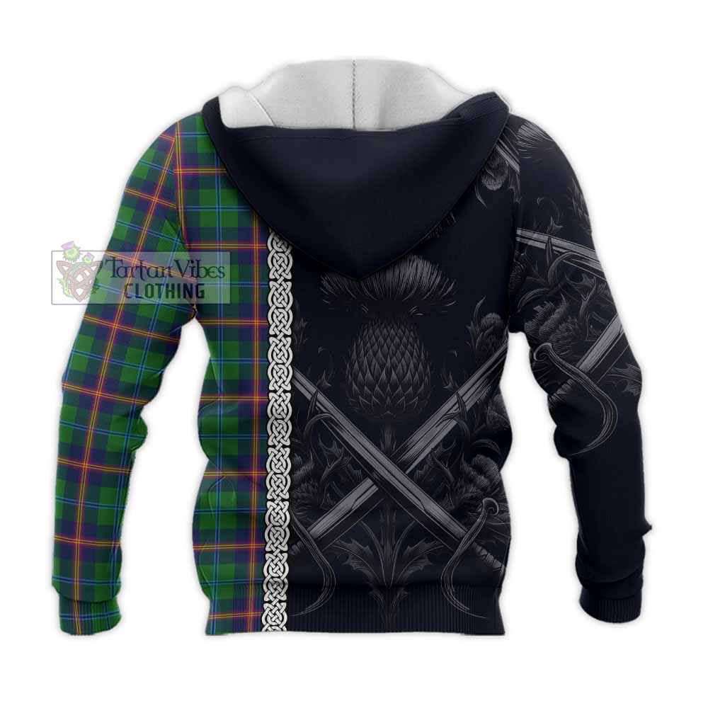 Tartan Vibes Clothing Young Tartan Knitted Hoodie with Family Crest Cross Sword Thistle Celtic Vibes