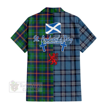 Young Tartan Short Sleeve Button Shirt Happy St. Andrew's Day Half Tartan Style