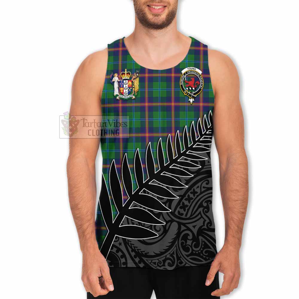 Tartan Vibes Clothing Young Crest Tartan Men's Tank Top with New Zealand Silver Fern Half Style