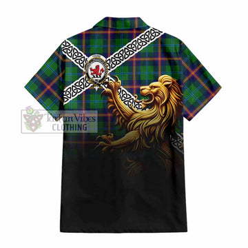 Young Crest Tartan Hawaiian Shirt with Golden Lion Emblem Celtic Style - Tartan Vibes Clothing