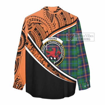 Young Crest Tartan Women's Casual Shirt with Polynesian Vibes Style - Orange Version