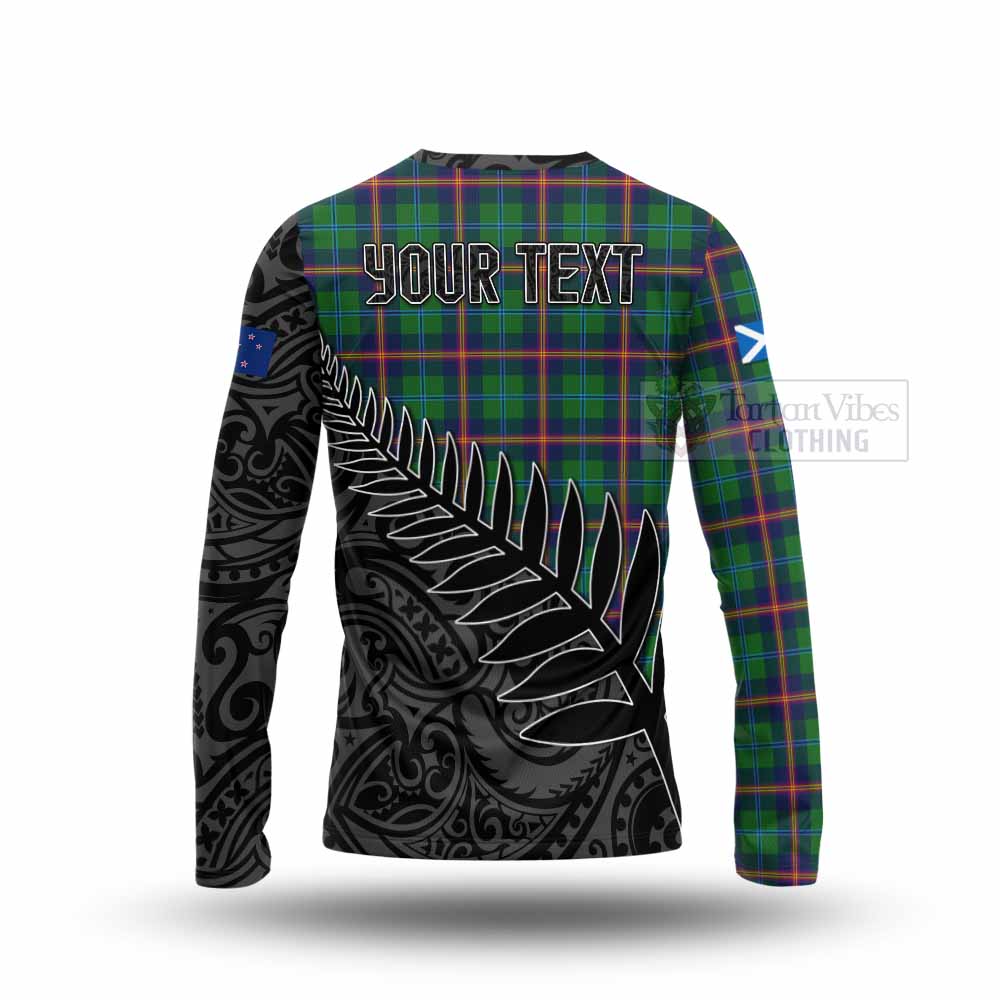 Tartan Vibes Clothing Young Crest Tartan Long Sleeve T-Shirt with New Zealand Silver Fern Half Style