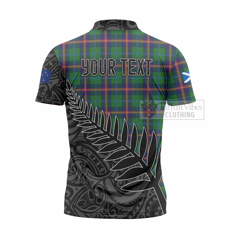 Tartan Vibes Clothing Young Crest Tartan Zipper Polo Shirt with New Zealand Silver Fern Half Style