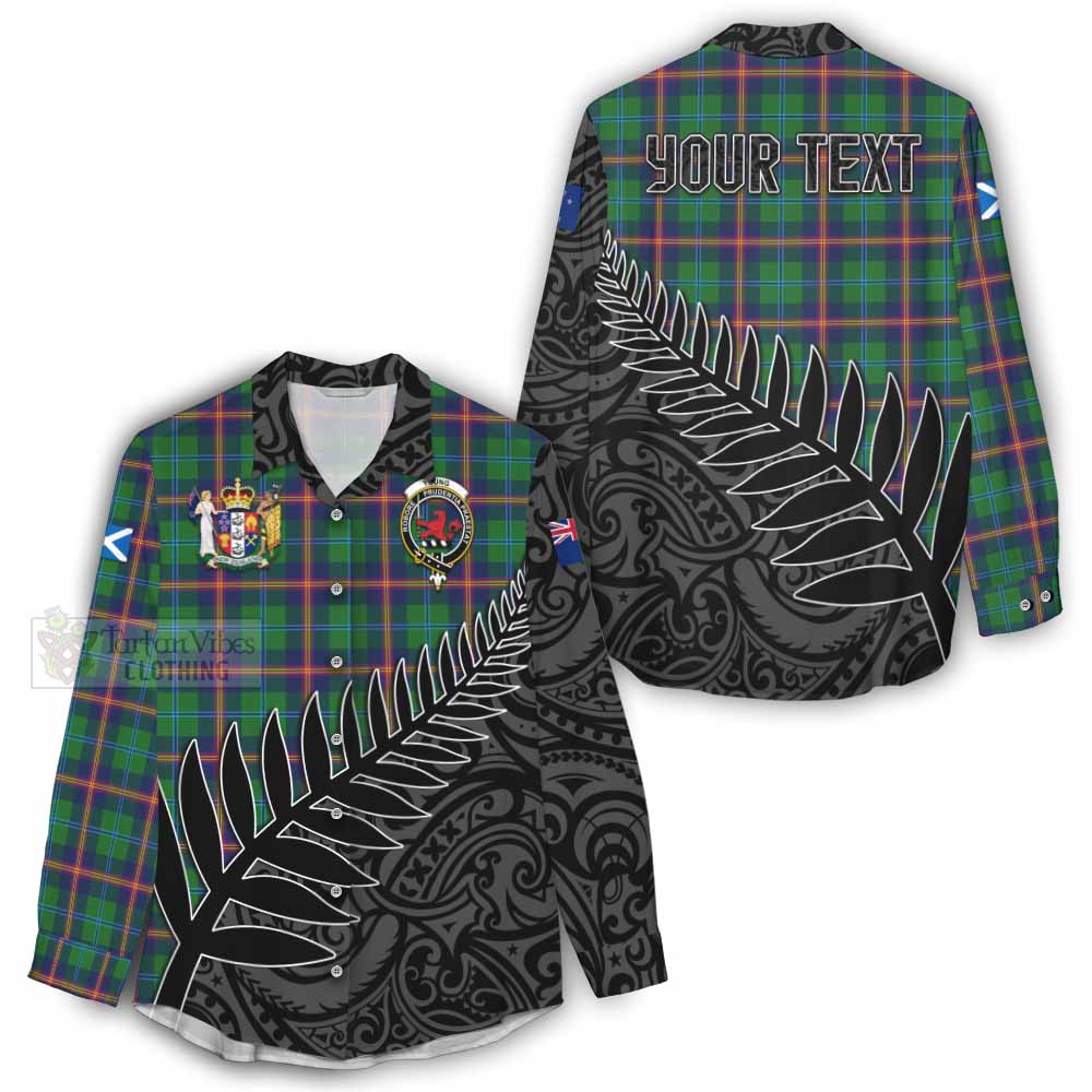 Tartan Vibes Clothing Young Crest Tartan Women's Casual Shirt with New Zealand Silver Fern Half Style