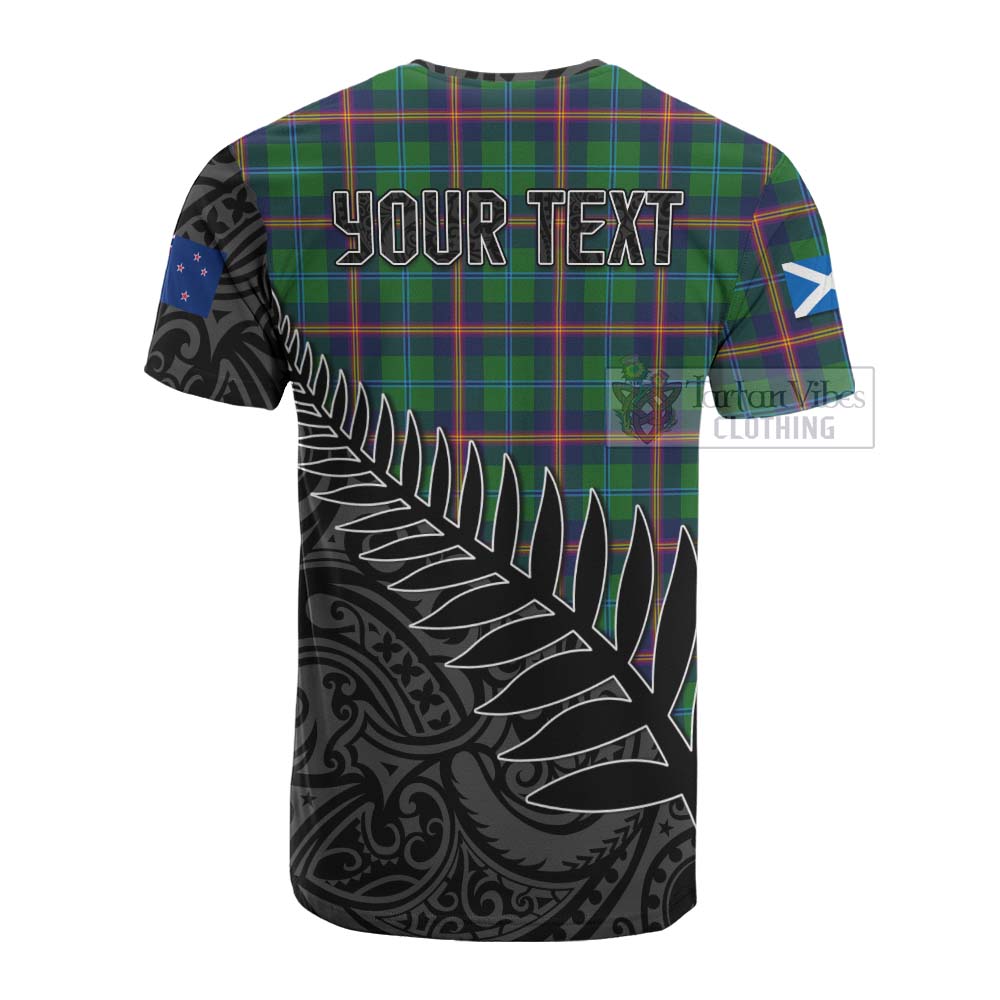 Tartan Vibes Clothing Young Crest Tartan Cotton T-shirt with New Zealand Silver Fern Half Style