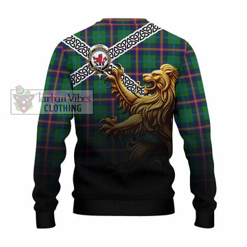 Young Crest Tartan Knitted Sweater with Golden Lion Emblem Celtic Style - Tartan Vibes Clothing