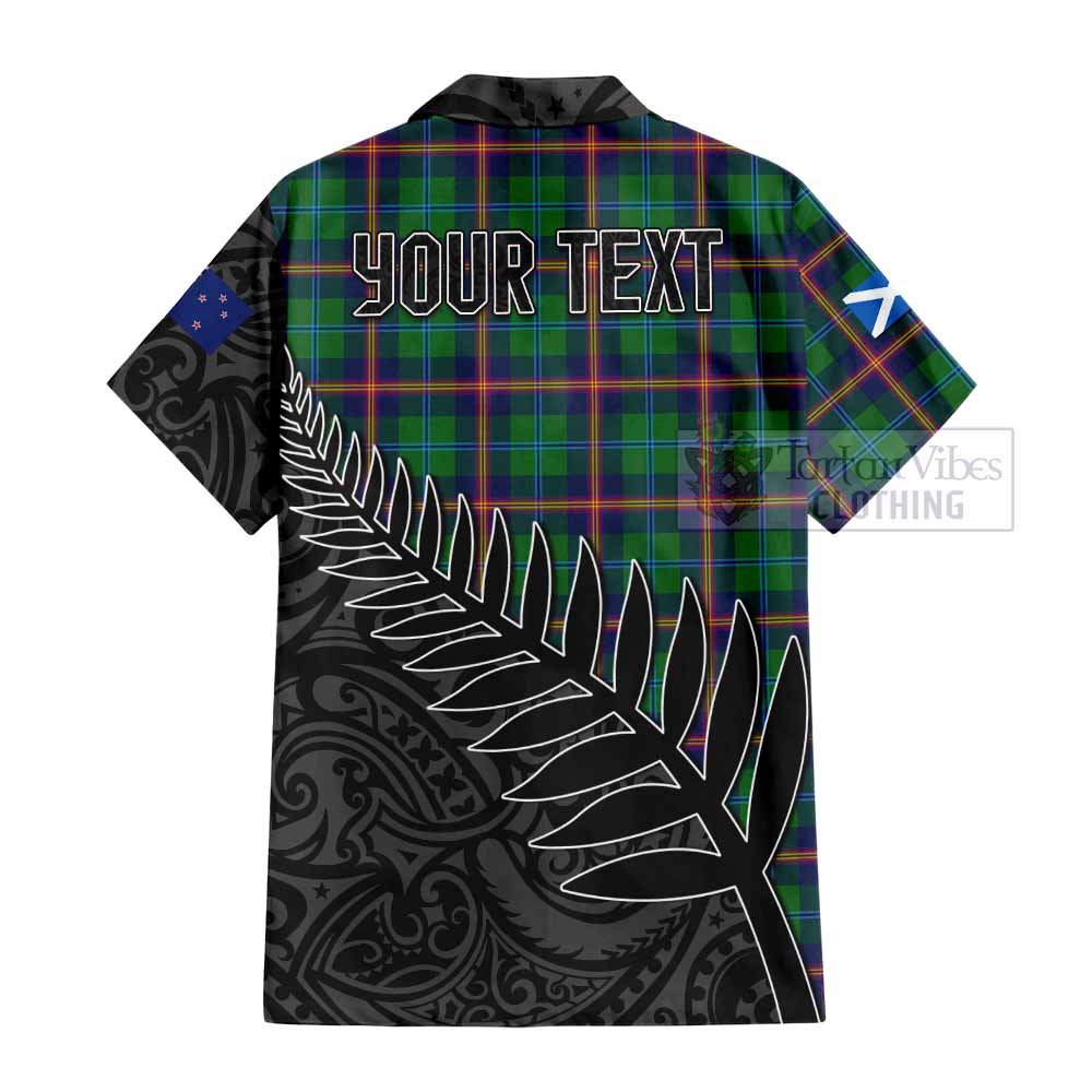 Tartan Vibes Clothing Young Crest Tartan Short Sleeve Button Shirt with New Zealand Silver Fern Half Style