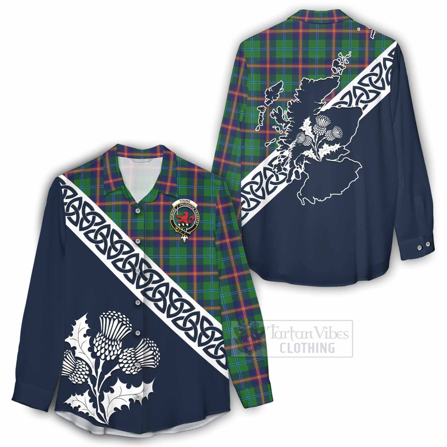 Tartan Vibes Clothing Young Tartan Women's Casual Shirt Featuring Thistle and Scotland Map