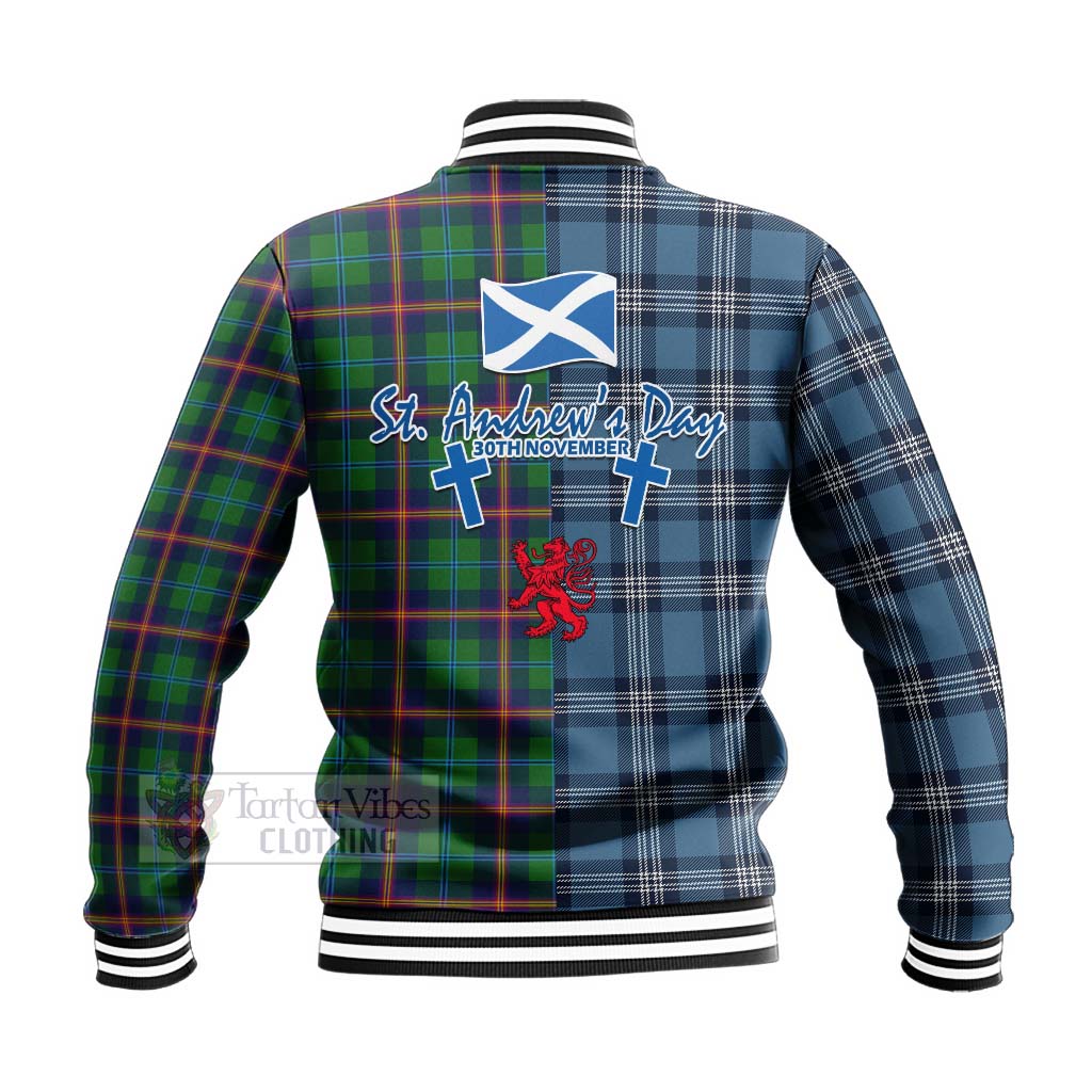 Tartan Vibes Clothing Young Tartan Baseball Jacket Happy St. Andrew's Day Half Tartan Style