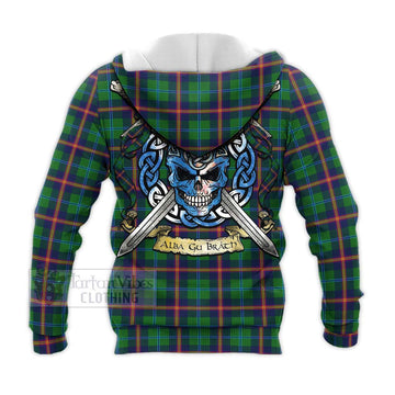 Young Tartan Knitted Hoodie with Family Crest Celtic Skull Style