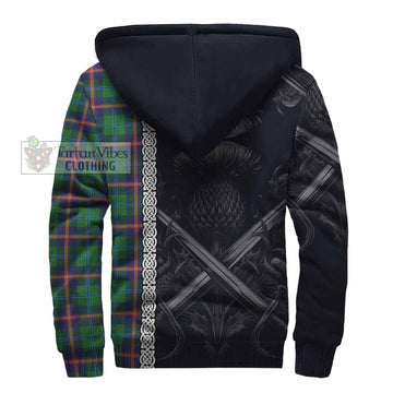 Young Tartan Sherpa Hoodie with Family Crest Cross Sword Thistle Celtic Vibes