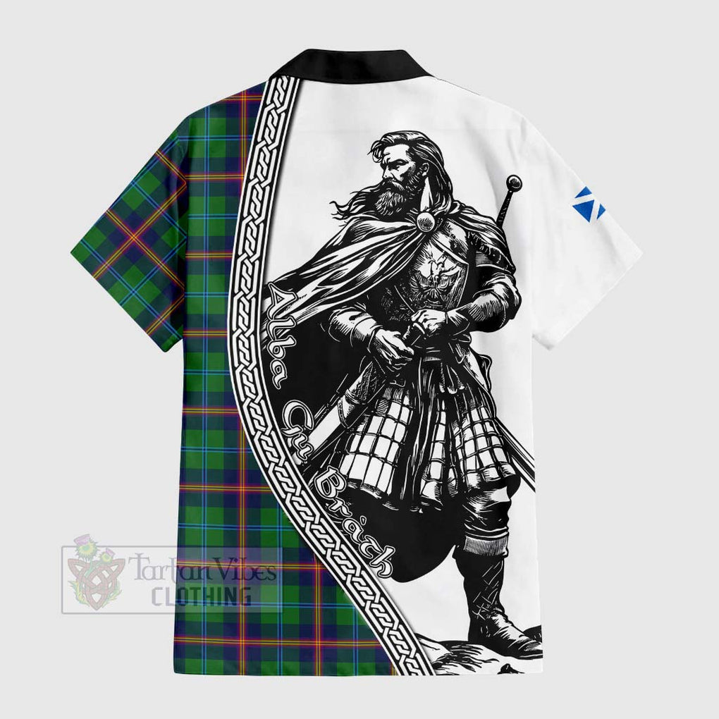 Tartan Vibes Clothing Young Tartan Clan Crest Short Sleeve Button Shirt with Highlander Warrior Celtic Style