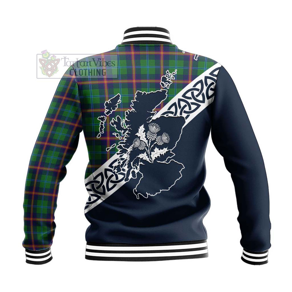 Tartan Vibes Clothing Young Tartan Baseball Jacket Featuring Thistle and Scotland Map