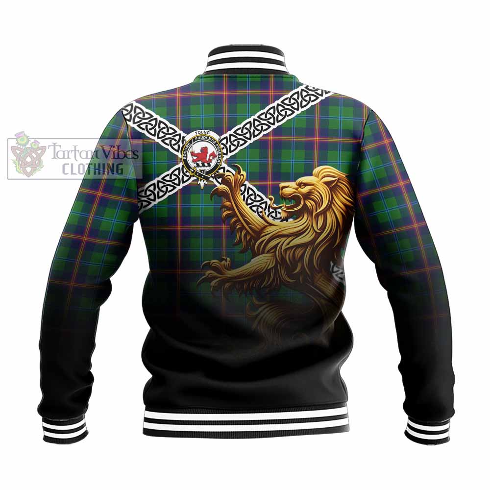 Young Crest Tartan Baseball Jacket with Golden Lion Emblem Celtic Style - Tartan Vibes Clothing