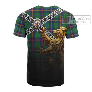 Young Crest Tartan Cotton T-shirt with Golden Lion Emblem Celtic Style - Tartan Vibes Clothing