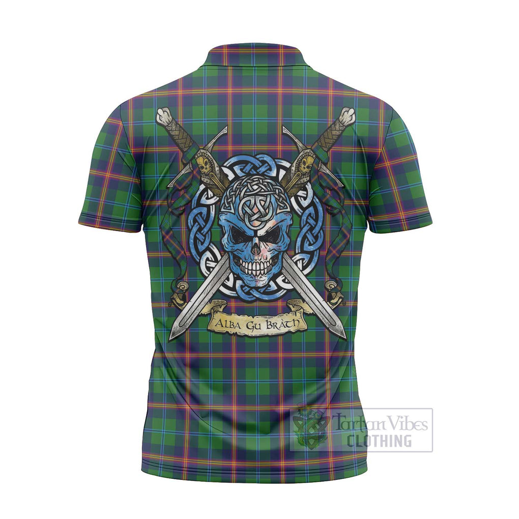 Tartan Vibes Clothing Young Tartan Zipper Polo Shirt with Family Crest Celtic Skull Style