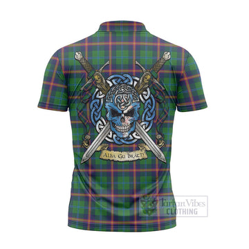 Young Tartan Zipper Polo Shirt with Family Crest Celtic Skull Style