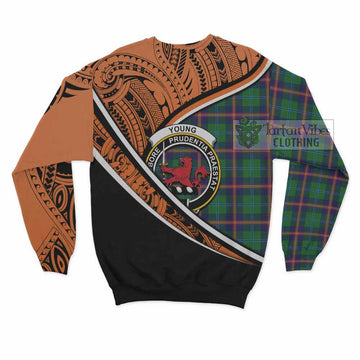 Young Crest Tartan Sweatshirt with Polynesian Vibes Style - Orange Version