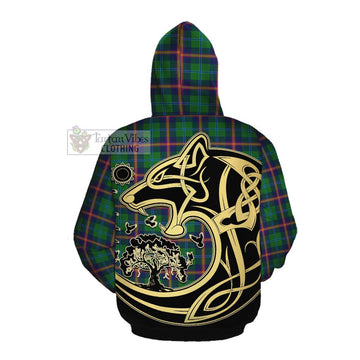 Young Tartan Cotton Hoodie with Family Crest Celtic Wolf Style