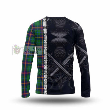 Young Tartan Long Sleeve T-Shirt with Family Crest Cross Sword Thistle Celtic Vibes