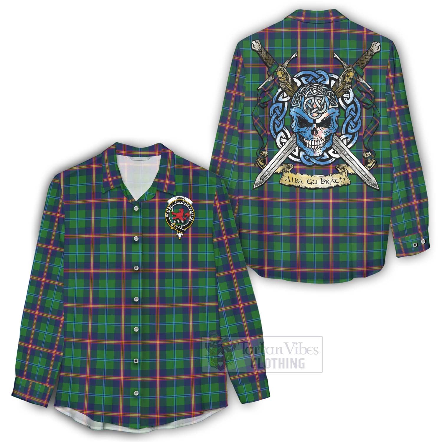 Tartan Vibes Clothing Young Tartan Women's Casual Shirt with Family Crest Celtic Skull Style