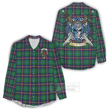 Young Tartan Women's Casual Shirt with Family Crest Celtic Skull Style