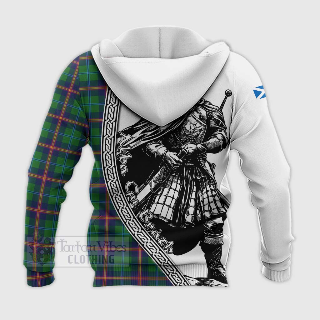 Tartan Vibes Clothing Young Tartan Clan Crest Knitted Hoodie with Highlander Warrior Celtic Style