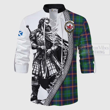 Young Tartan Clan Crest Ghillie Kilt Shirt with Highlander Warrior Celtic Style