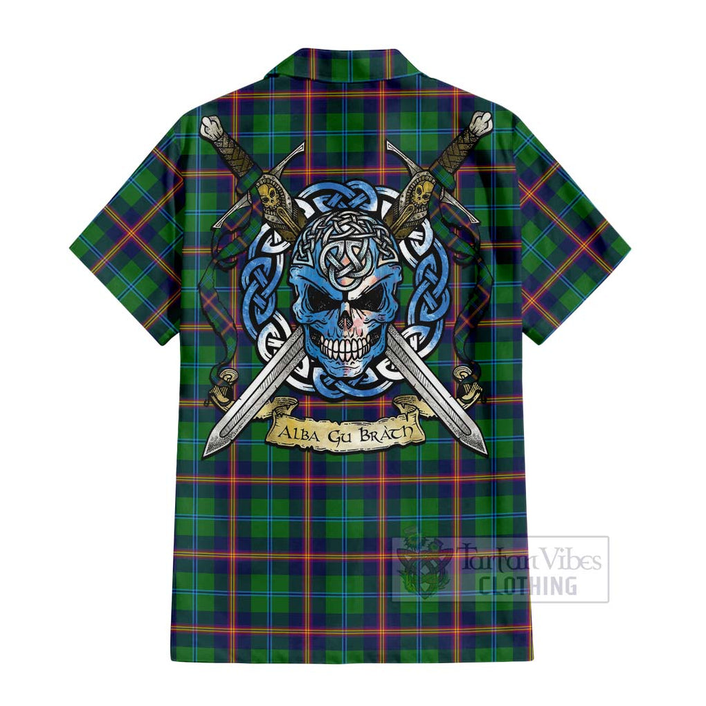 Tartan Vibes Clothing Young Tartan Short Sleeve Button Shirt with Family Crest Celtic Skull Style