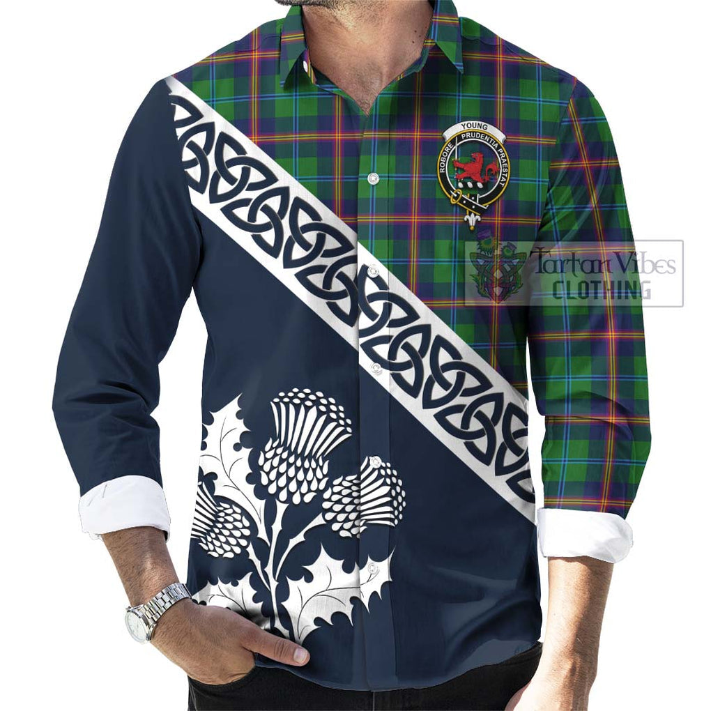 Tartan Vibes Clothing Young Tartan Long Sleeve Button Shirt Featuring Thistle and Scotland Map