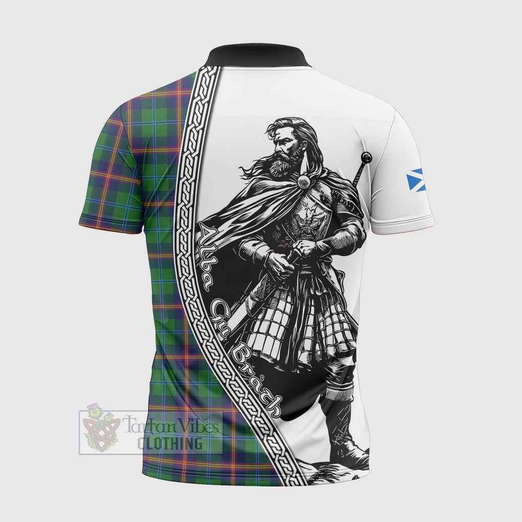 Tartan Vibes Clothing Young Tartan Clan Crest Zipper Polo Shirt with Highlander Warrior Celtic Style