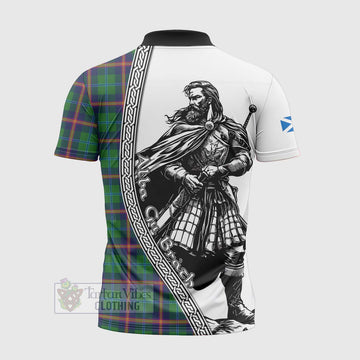 Young Tartan Clan Crest Zipper Polo Shirt with Highlander Warrior Celtic Style